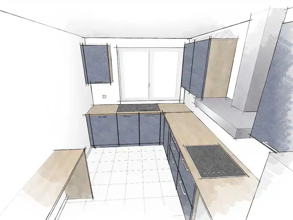 Projet cuisine moderne Lyon 3 - aménagement sur mesure couple primo-accédants par cuisiniste Caluire