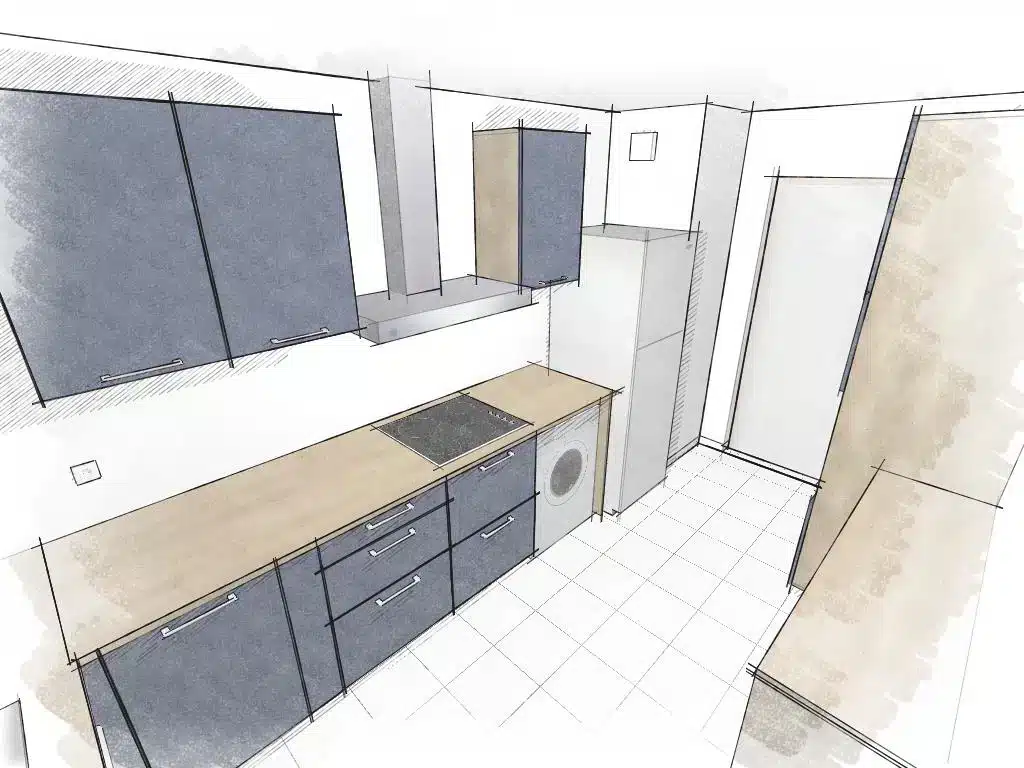 Cuisine équipée Lyon 3 - électroménager intégré et évier noir grand bac cuisiniste haut de gamme