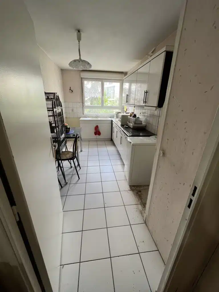 Cuisine moderne rénovée Lyon 3 - façades indigo mat et chêne Nebraska par cuisiniste Caluire