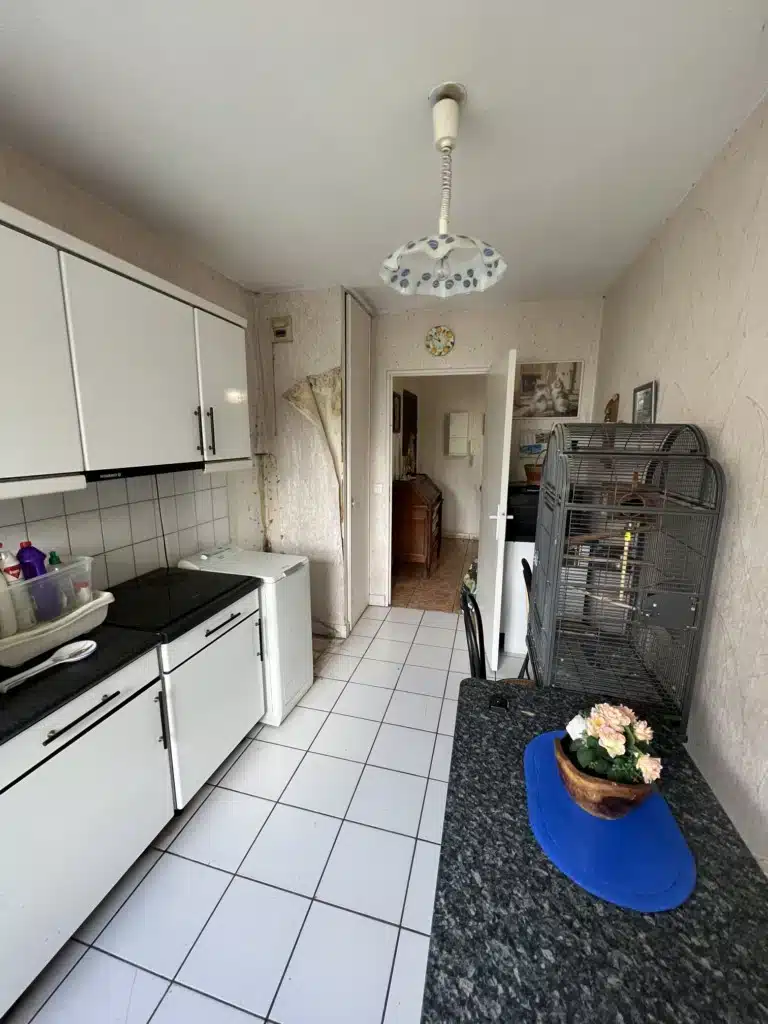 Installation cuisine haut de gamme appartement Lyon 3 - plan de travail stratifié chêne Nebraska