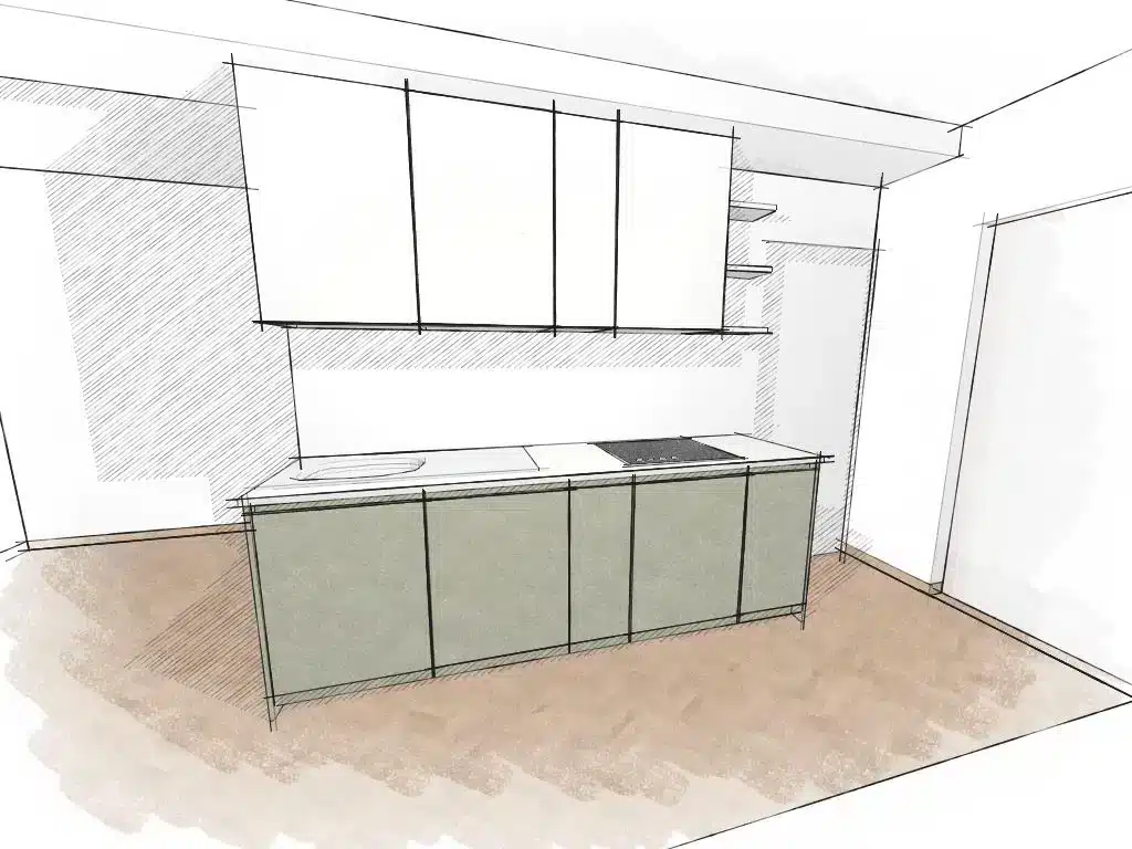 Projet 3D cuisine sur mesure îlot central - Cuisiniste Studio Creatis Caluire Lyon
